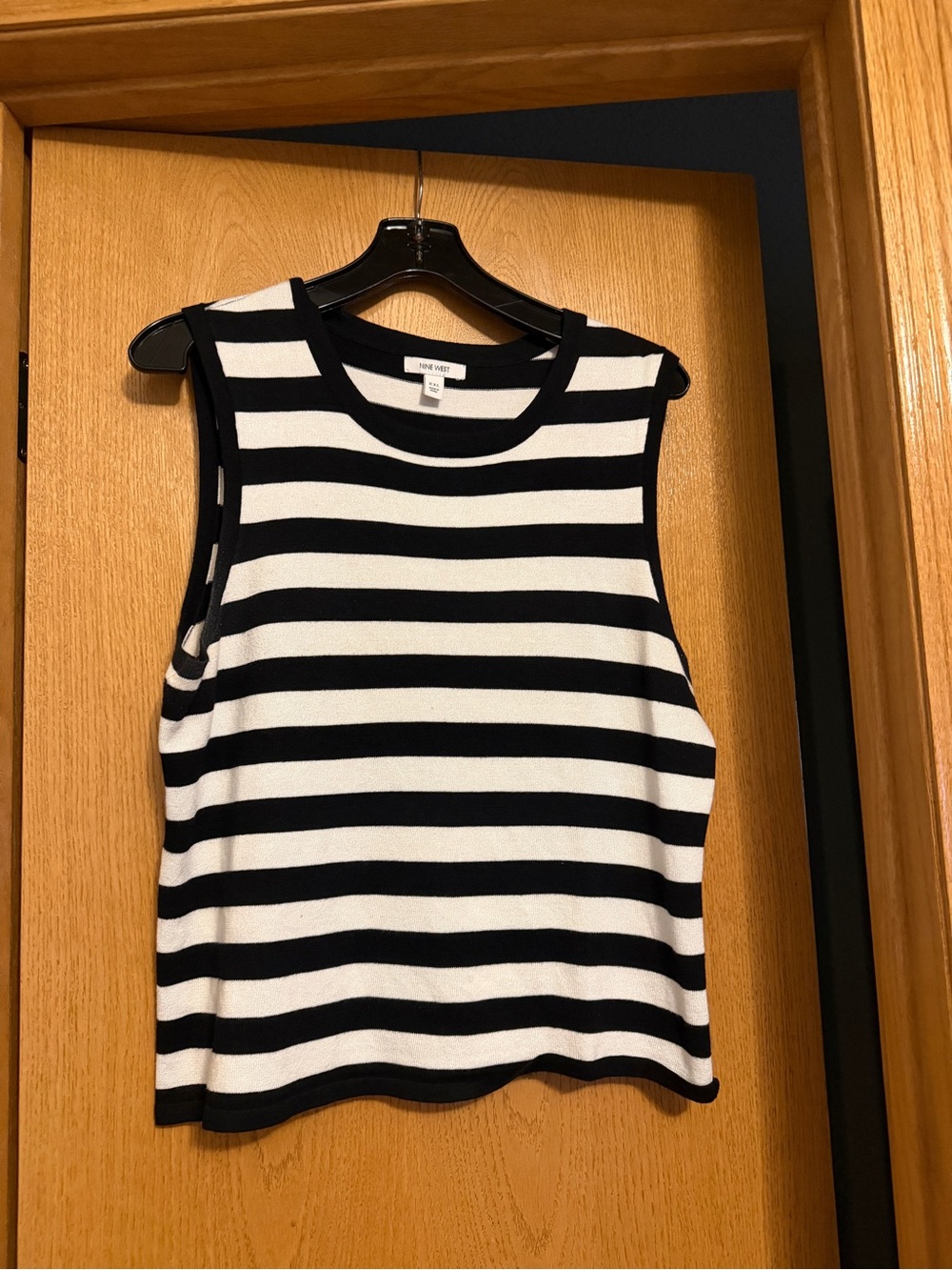 Sleeveless Black and White Striped Knit Tank Top - Nine West